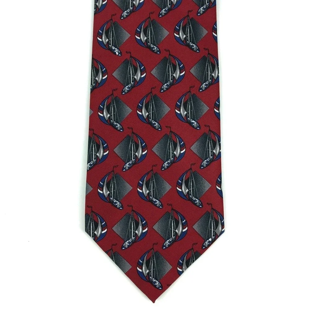 Utopia Men's Tie Handmade Dark Red Sail Boat Sailing Nautical Novelty Necktie 57
